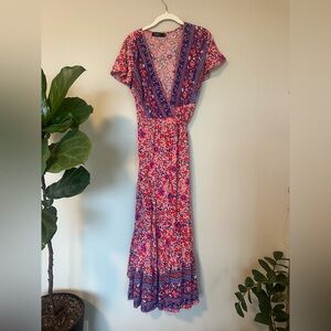 Floral V-Neck Maxi Dress - Wrap Dress